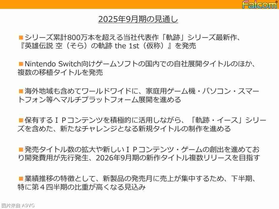 2024年日本Falcom23-24财年财报 《空轨FC》重制版下一财年内发售