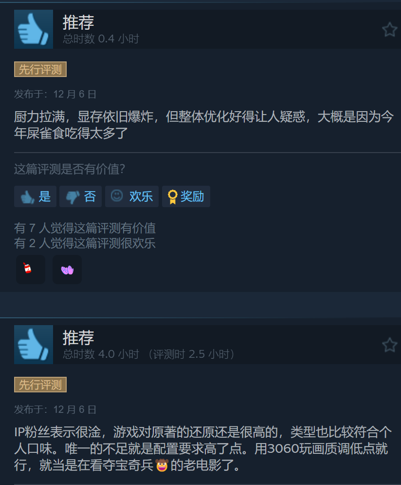 2024年《夺宝奇兵：古老之圈》Steam特别好评 优化不错